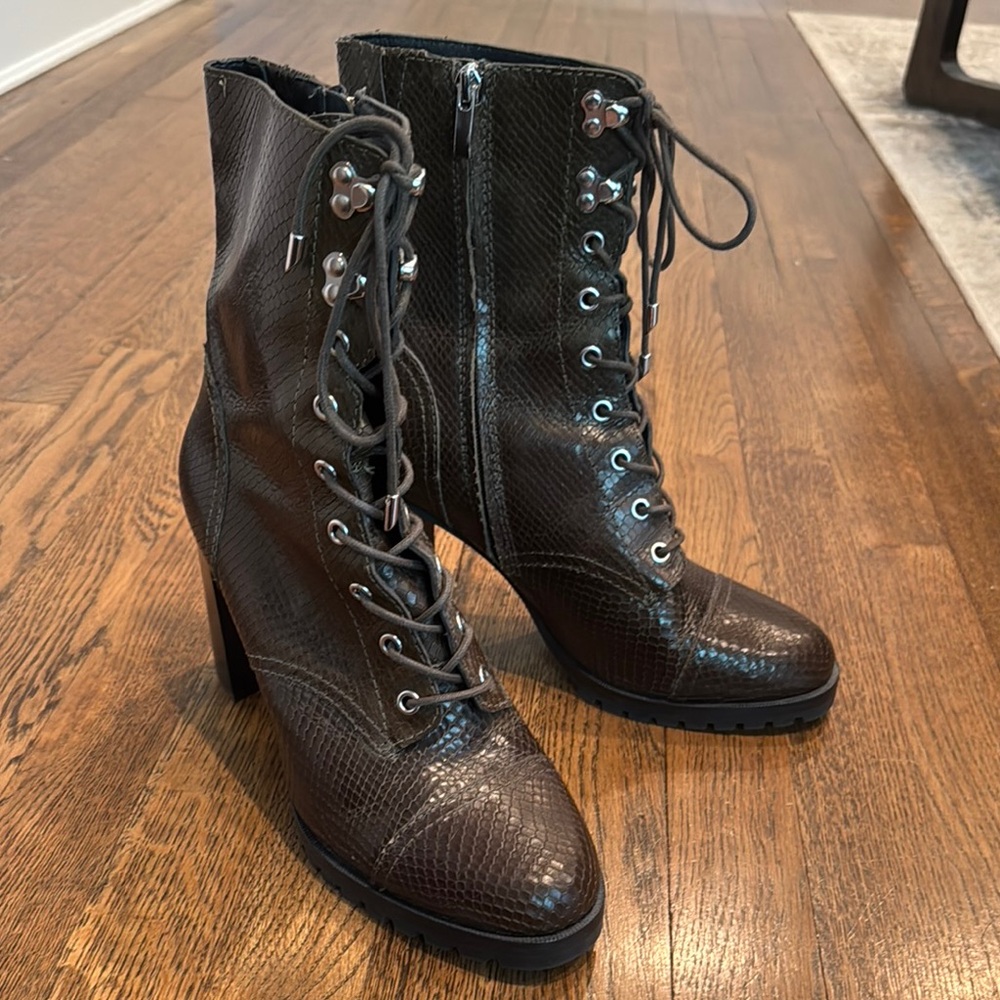 PAIGE Naomi Lace-Up Boots, Olive, Size 11